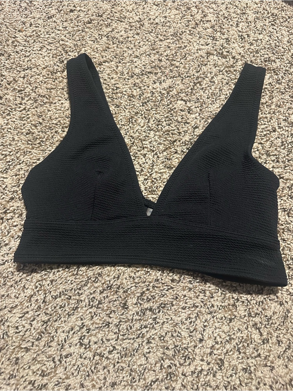 Old Navy Black Textured Deep V Bikini Top